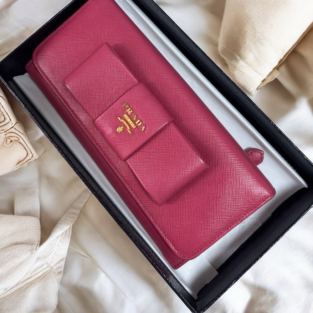 Prada Fuchsia Saffiano Leather Bow Wallet